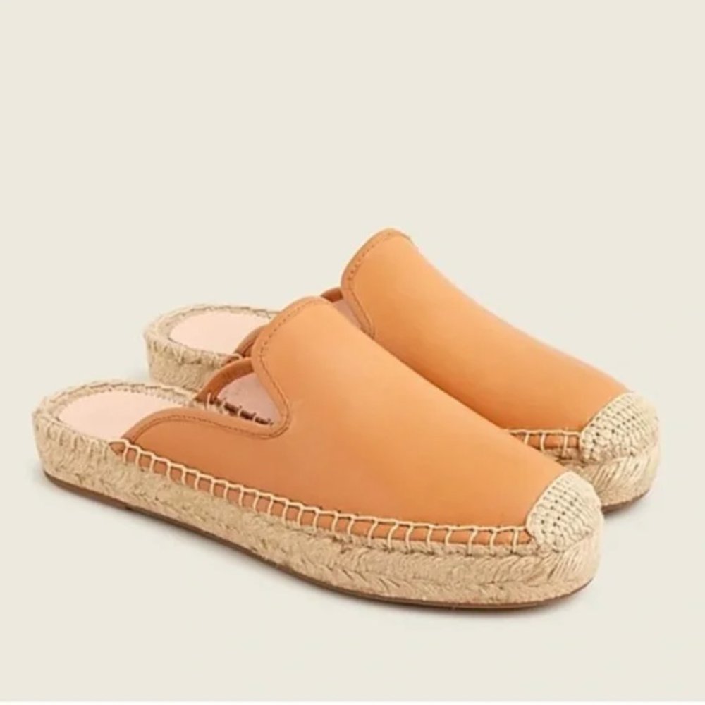 J. Crew Leather Espadrille Mules Slip On In Toasted Wheat Tan